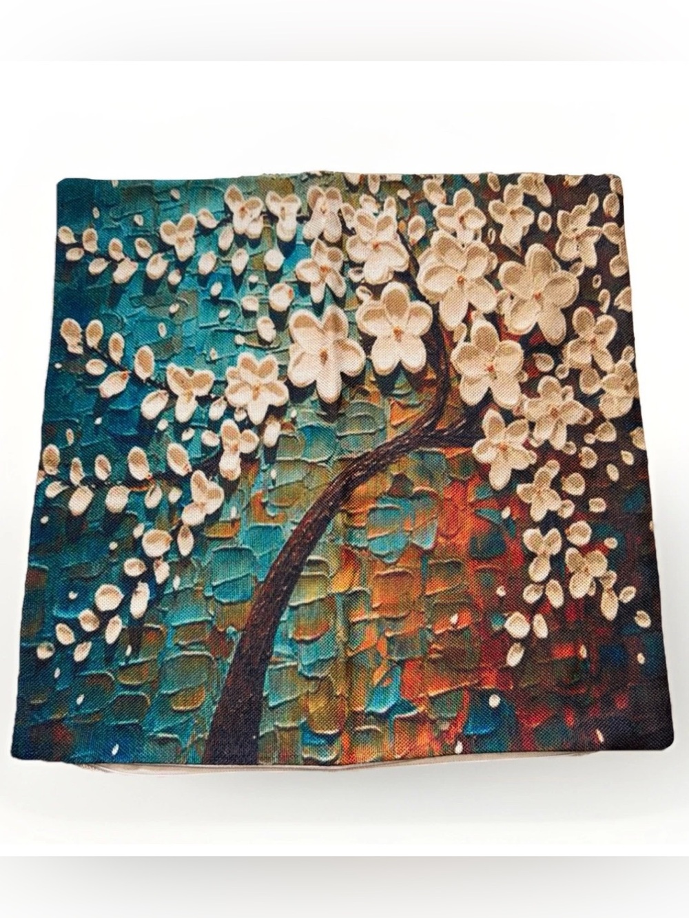 Decorative Floral Tree Printed Linen Pillow Case Home Used Hidden Zipper 17x17.5